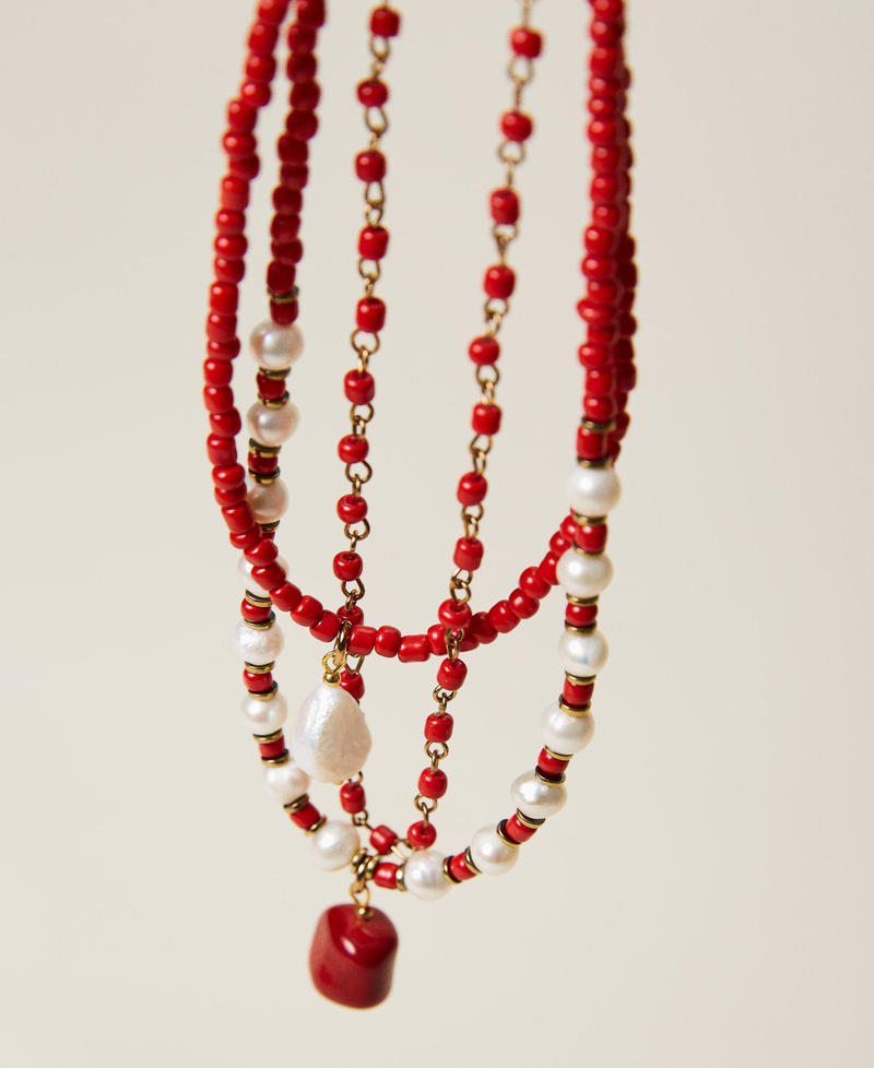 Halsnahe Kette mit Perlen und Bambus-Rocailles Rot Mohn Frau 221TO506C-02