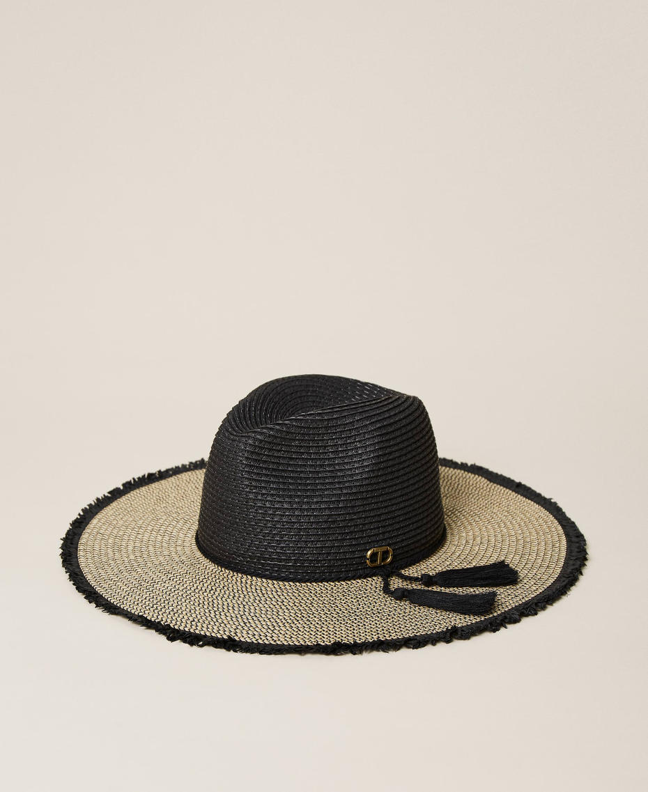 Cappello in paglia con logo Bicolor Nero / Paglia Donna 221TO5090-01