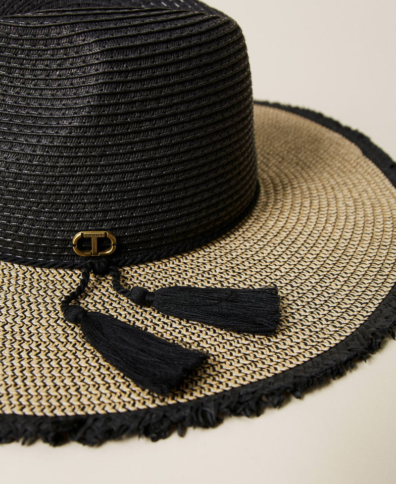 Straw hat with logo Two-tone Black / Straw Woman 221TO5090-02