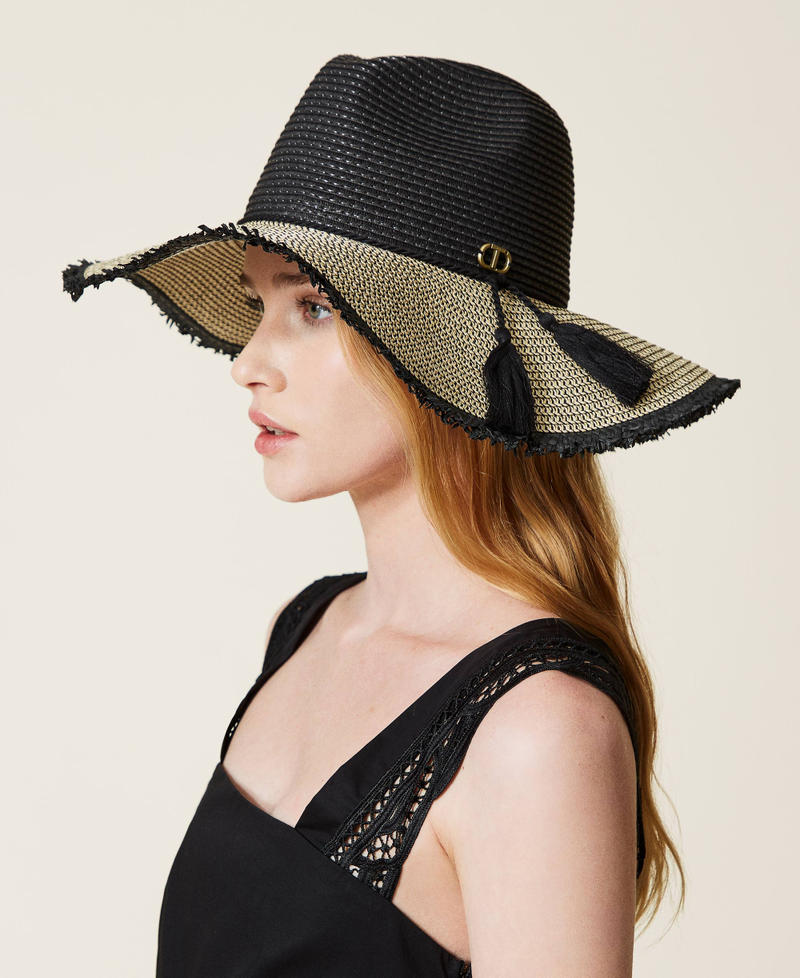 Chapeau de paille avec logo Bicolore Noir/Paille Femme 221TO5090-0S