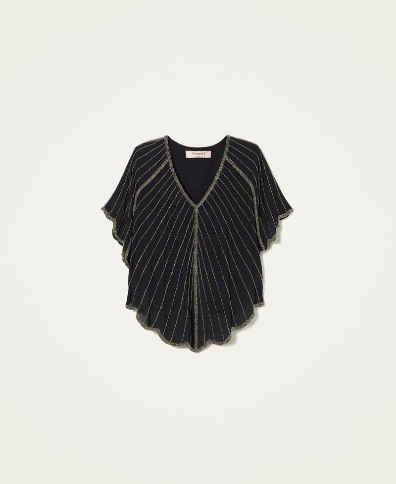 Блузка из крепа с ручной вышивкой Черный женщина 221TP2012-0S