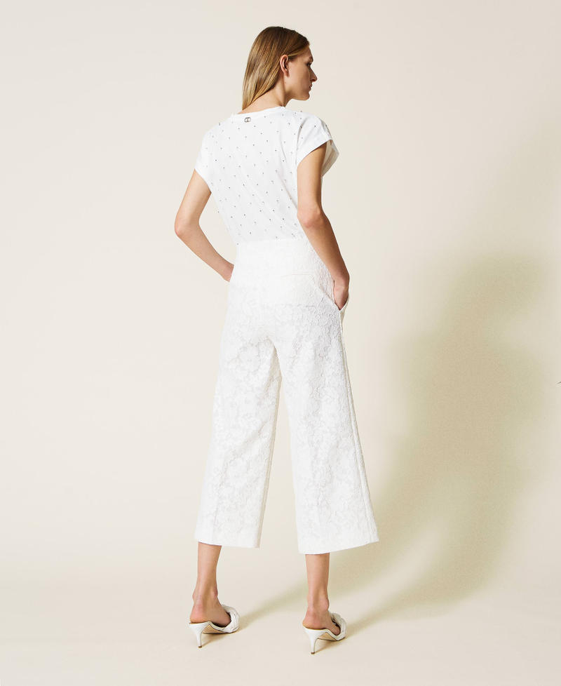 Укороченные брюки из макраме Белый Снег женщина 221TP2035-04