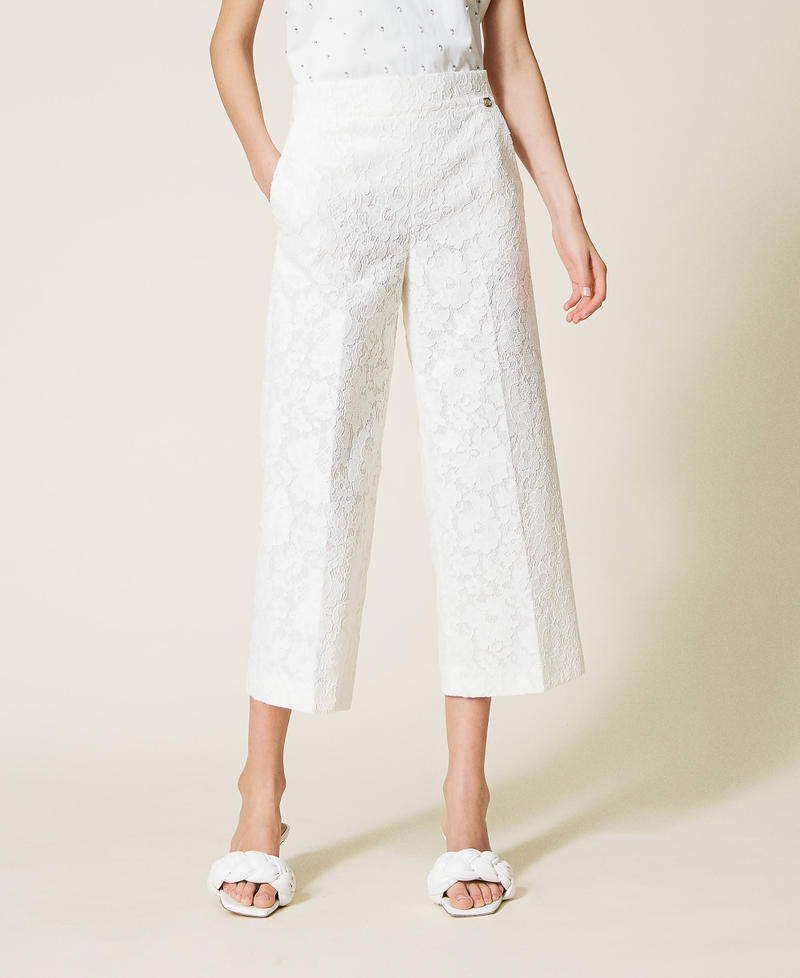 Pantalon cropped en macramé Blanc Neige Femme 221TP2035-05
