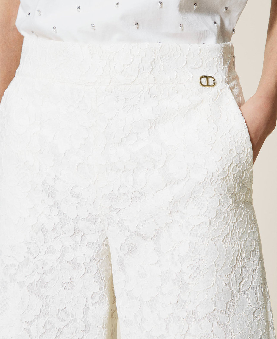 Укороченные брюки из макраме Белый Снег женщина 221TP2035-06