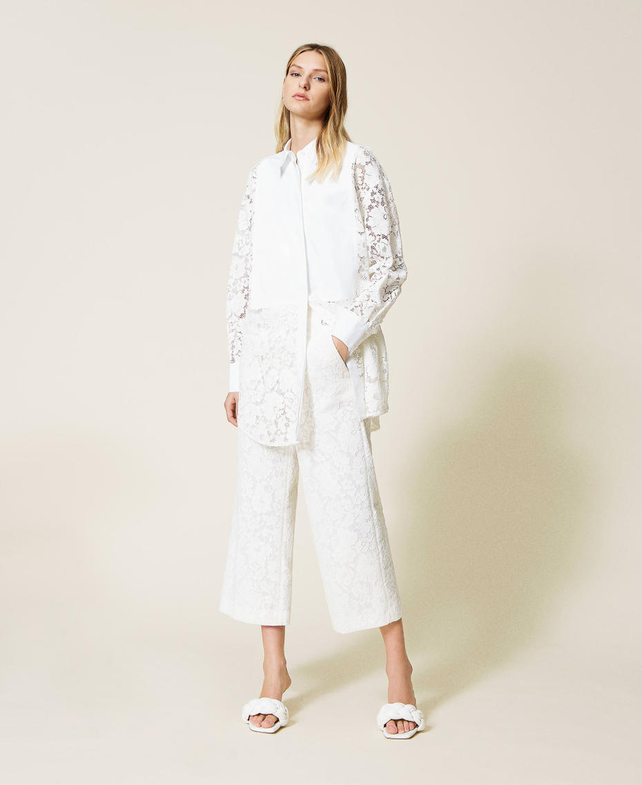 Pantalon cropped en macramé Blanc Neige Femme 221TP2035-0T