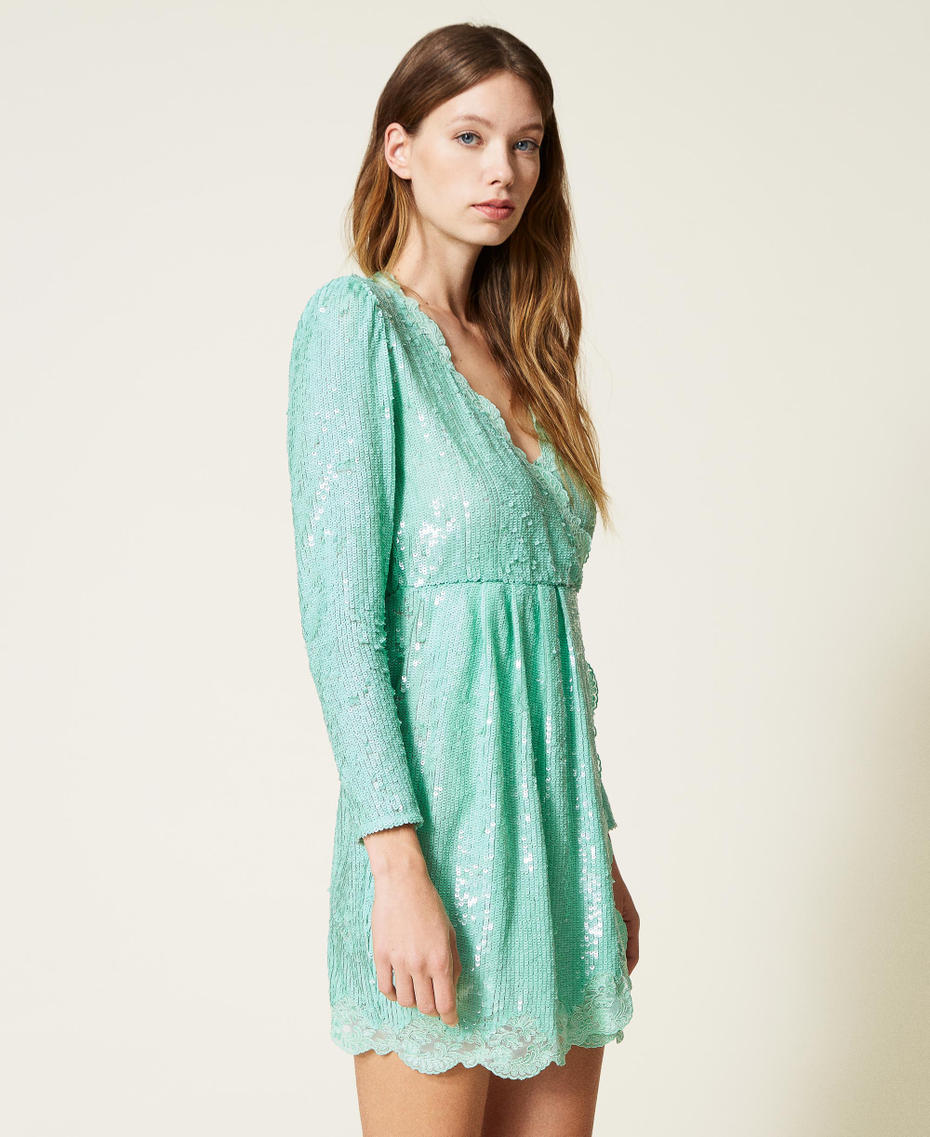 Full sequin dress with embroidery "Lichen” Green Woman 221TP2040-03