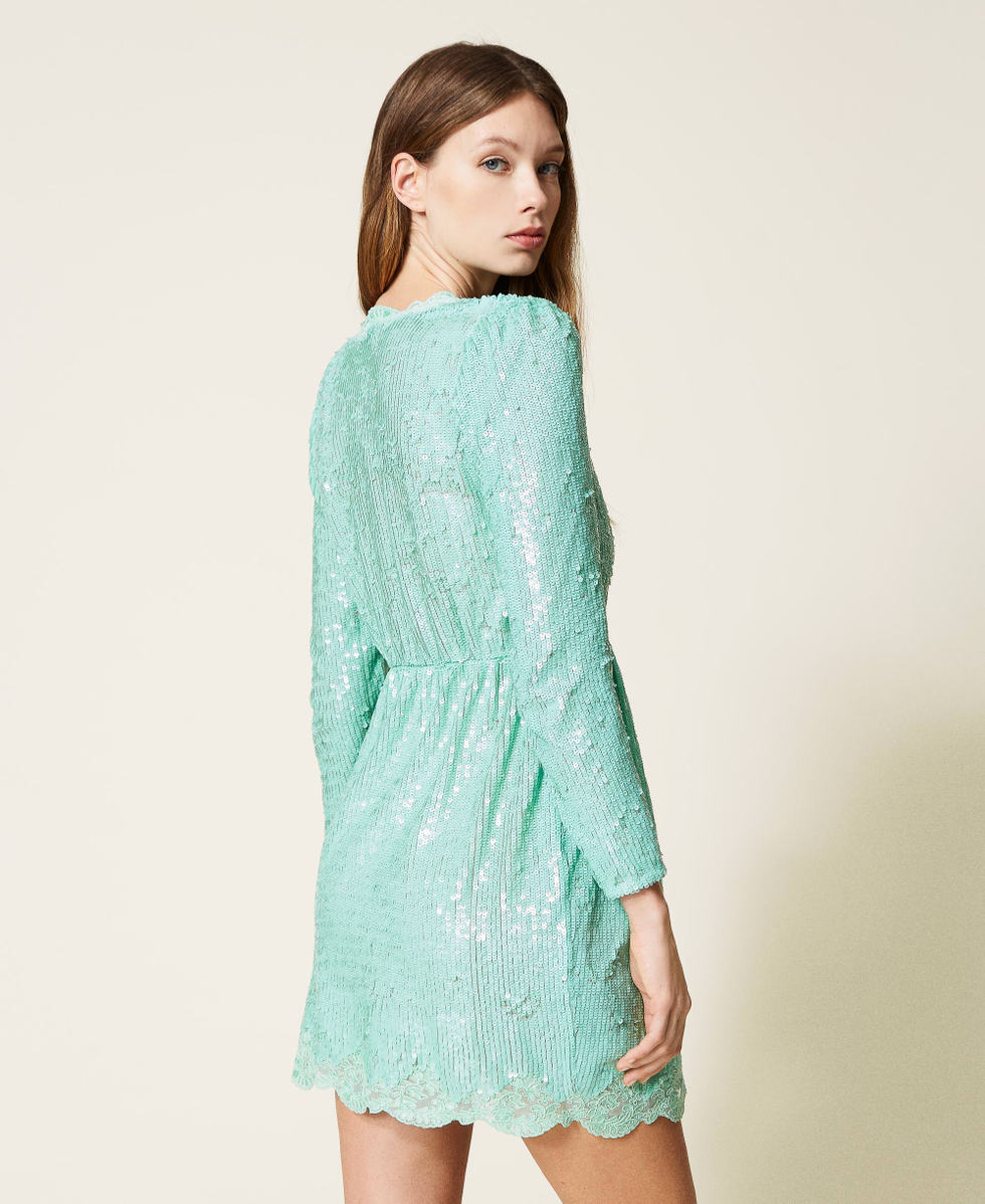 Full sequin dress with embroidery Woman Green TWINSET Milano