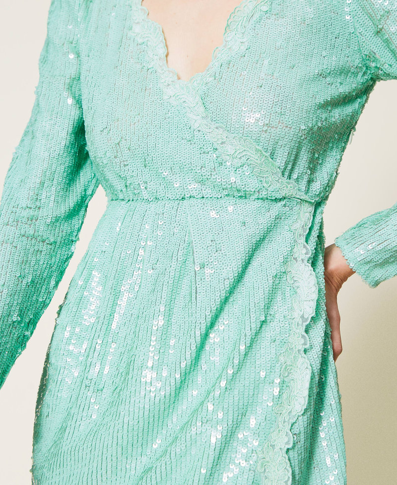 Robe entièrement ornée de sequins avec broderie Vert « Lichen » Femme 221TP2040-05