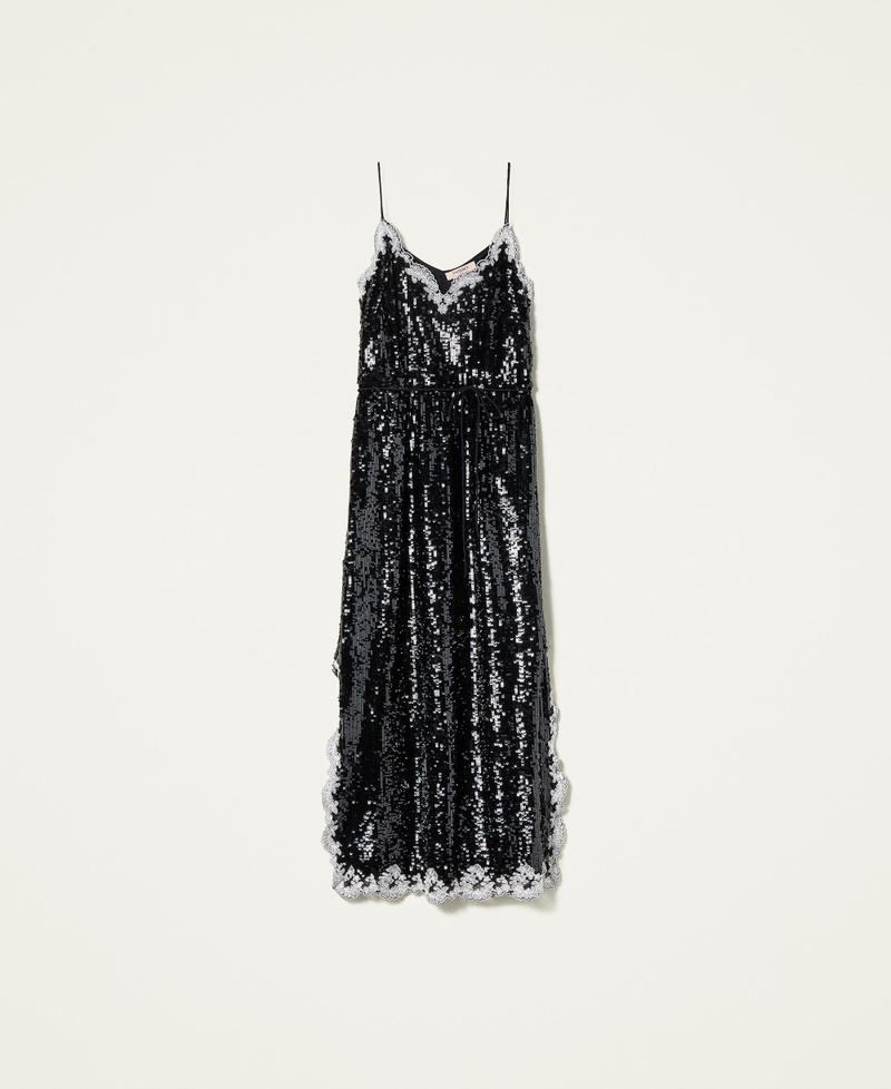 Full sequin long dress with embroidery Bicolour Black / "Snow" White Woman 221TP2041-0S