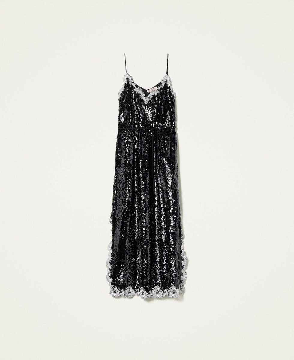 Full sequin long dress with embroidery