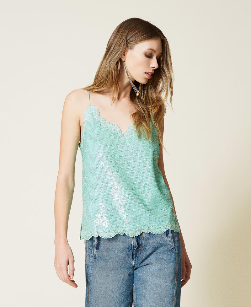 Full sequin top with embroidery "Lichen” Green Woman 221TP2042-01