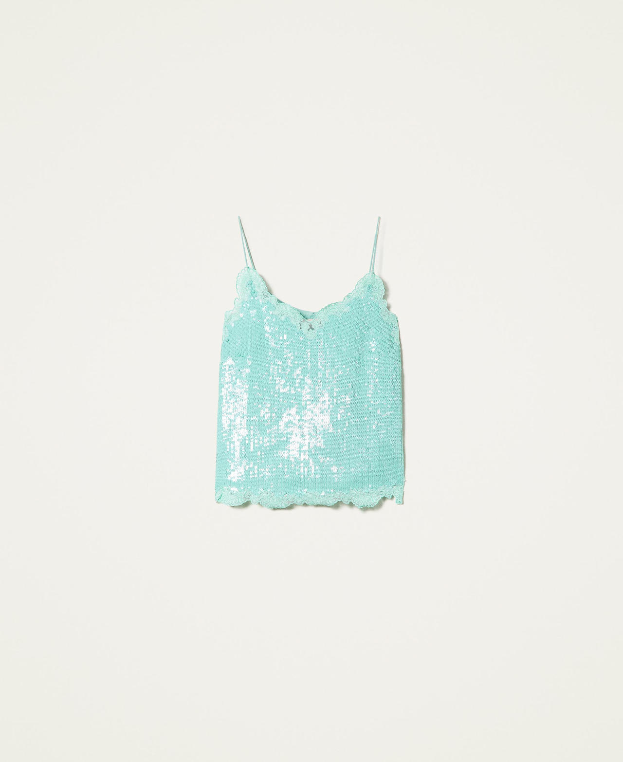 Top enti&egrave;rement orn&eacute; de sequins avec broderie