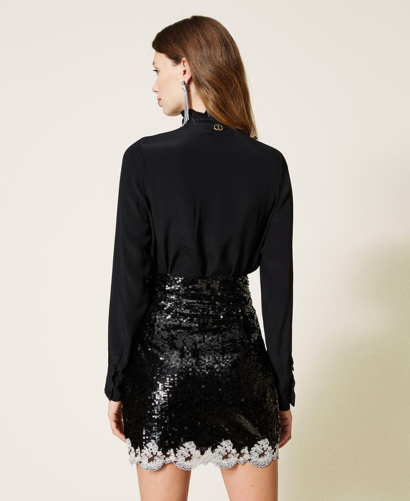 Full sequin short skirt with embroidery Bicolour Black / "Snow" White Woman 221TP2043-04
