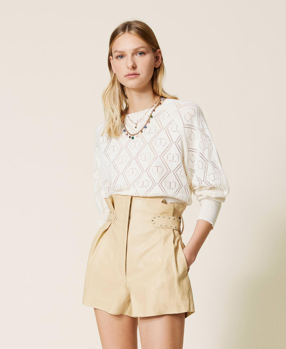 Shorts vaqueros de talle alto con cinturon Mujer Rosa TWINSET Milano
