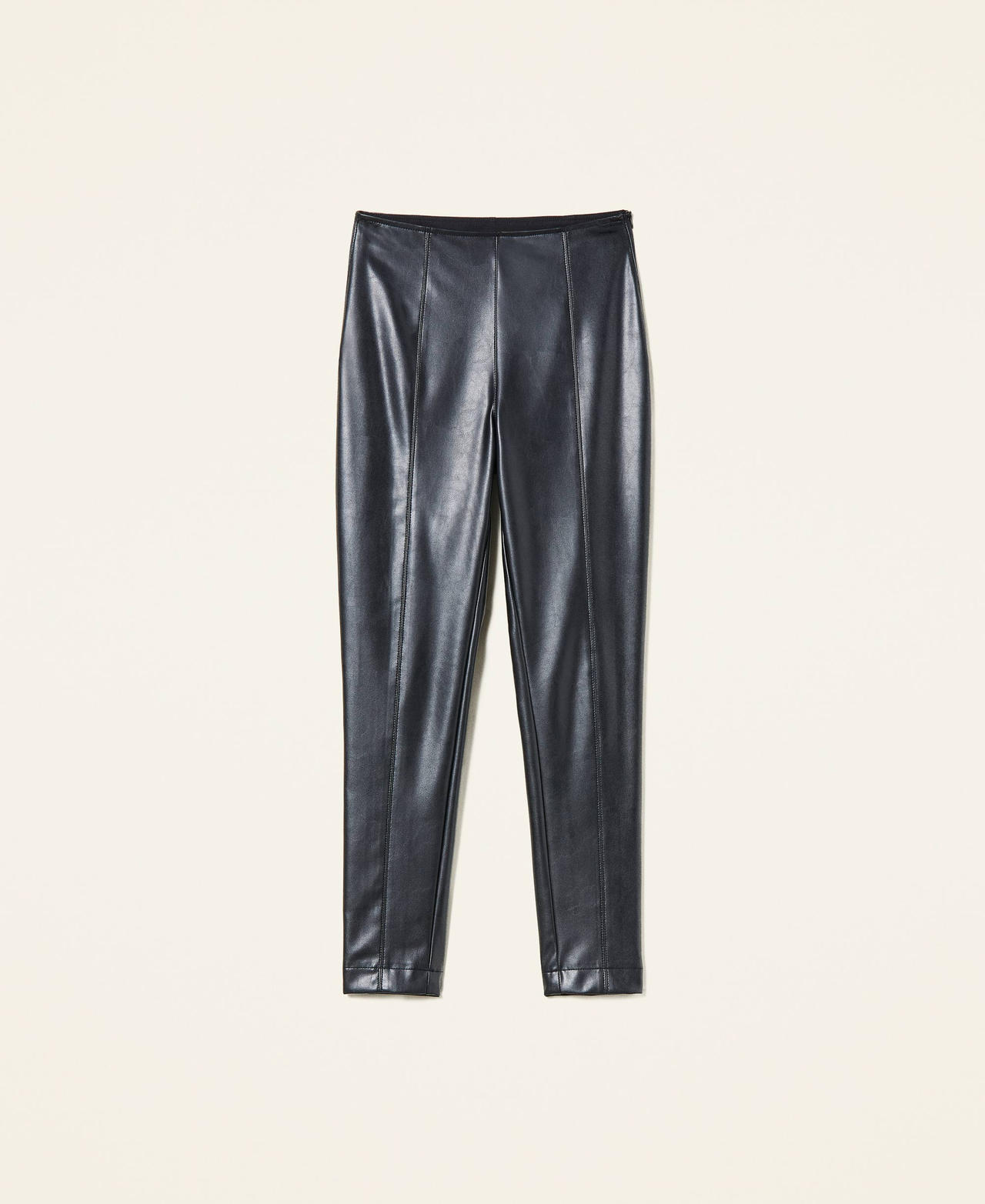 High waist coated fabric leggings Black Woman 221TP206A-0S