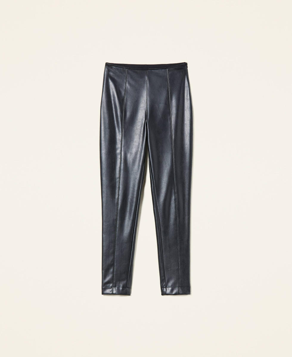 Legging taille haute en tissu enduit Femme Noir TWINSET Milano