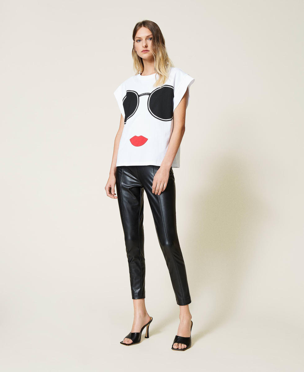 High waist coated fabric leggings