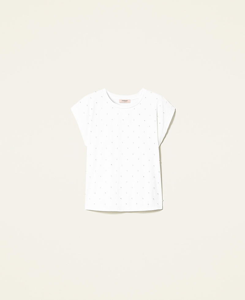 T-shirt with pearl embroidery White Woman 221TP2070-0S