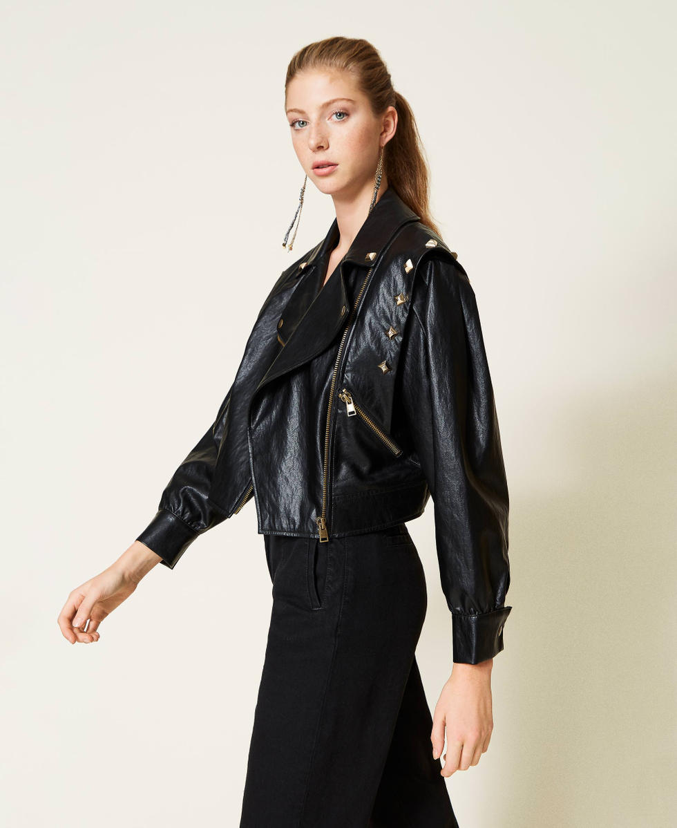 Veste en cuir online clouté femme