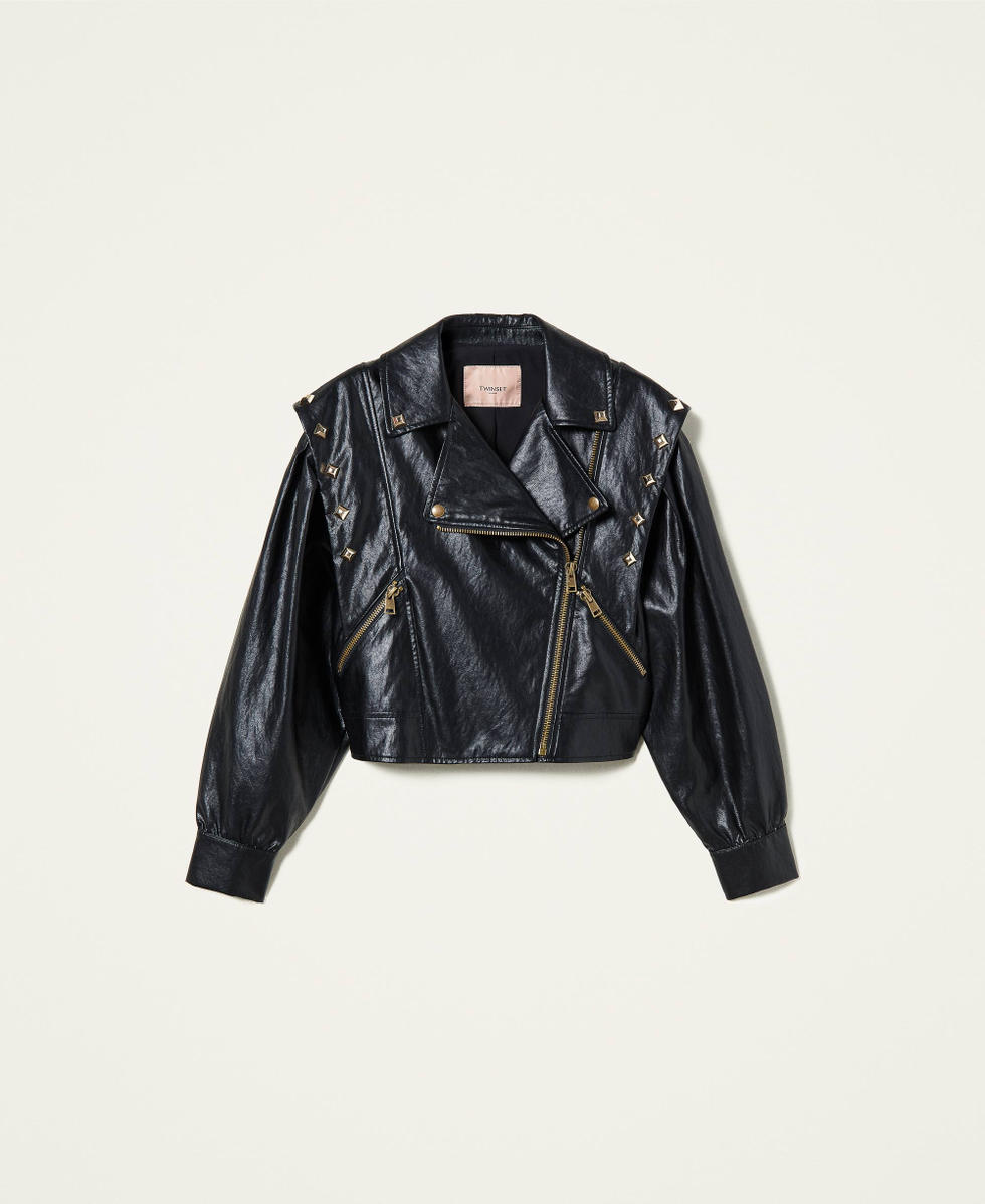 Biker jacket with studs Woman, Black | TWINSET Milano Biker jacket with studs Woman, Black | TWINSET Milano