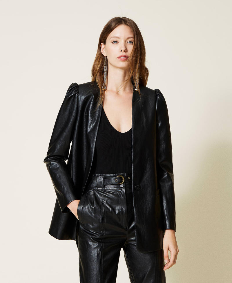 Giacca blazer in tessuto spalmato