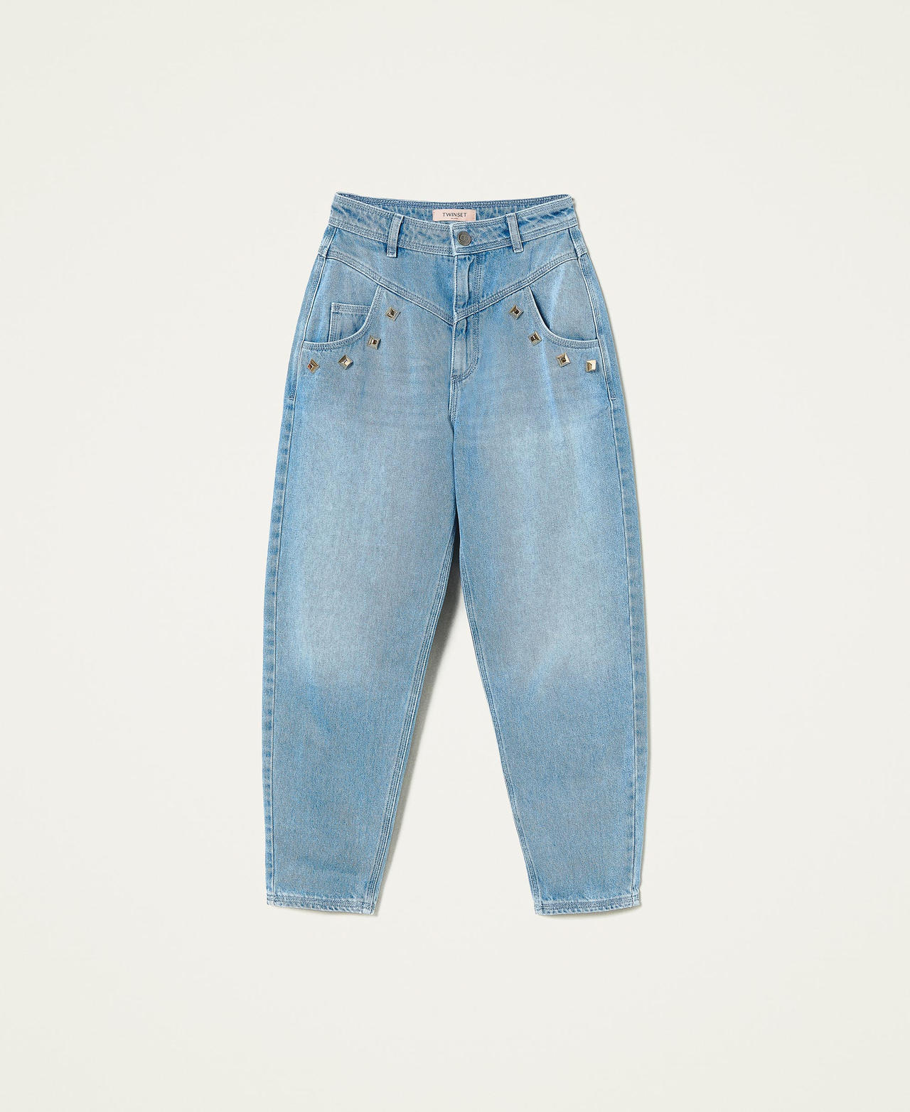 High-Waist-Jeans mit Nieten Denim Frau 221TP2101-0S