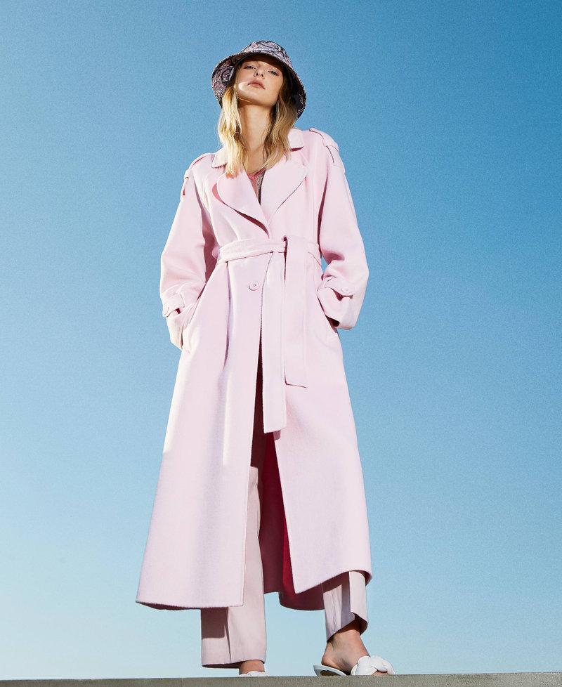 Пальто оверсайз из двухлицевой смесовой шерсти Розовый "Букет" женщина 221TP2130-01