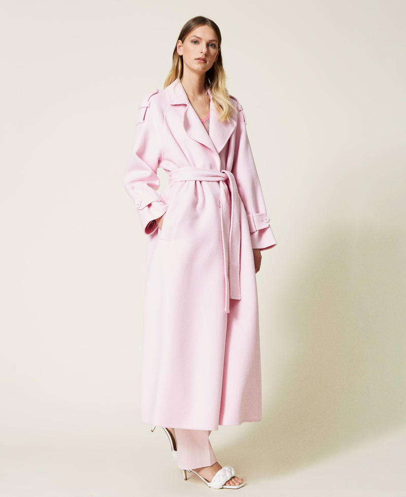 Пальто оверсайз из двухлицевой смесовой шерсти Розовый "Букет" женщина 221TP2130-03