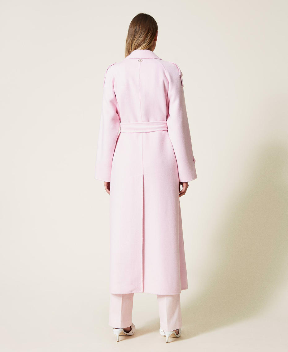 Пальто оверсайз из двухлицевой смесовой шерсти Розовый "Букет" женщина 221TP2130-04