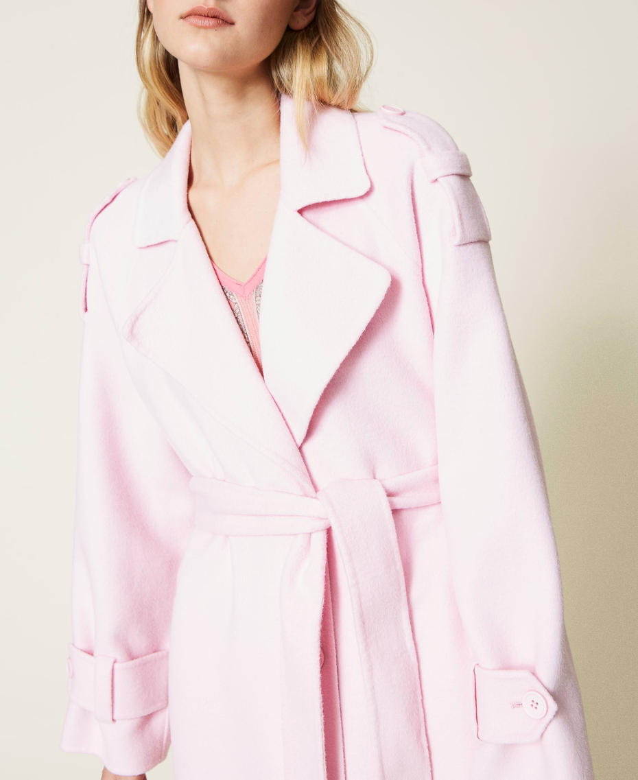 Пальто оверсайз из двухлицевой смесовой шерсти Розовый "Букет" женщина 221TP2130-05