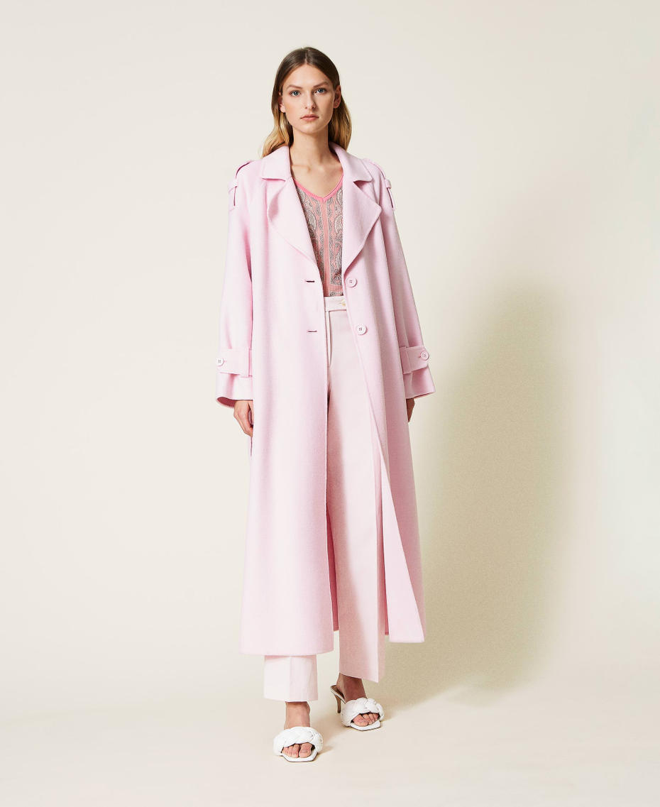 Пальто оверсайз из двухлицевой смесовой шерсти Розовый "Букет" женщина 221TP2130-06