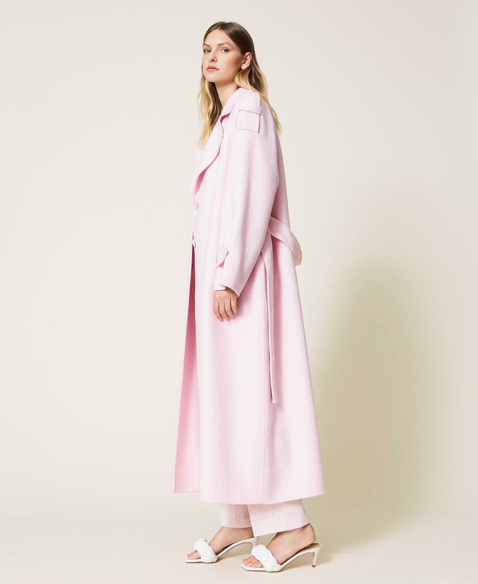 Пальто оверсайз из двухлицевой смесовой шерсти Розовый "Букет" женщина 221TP2130-07
