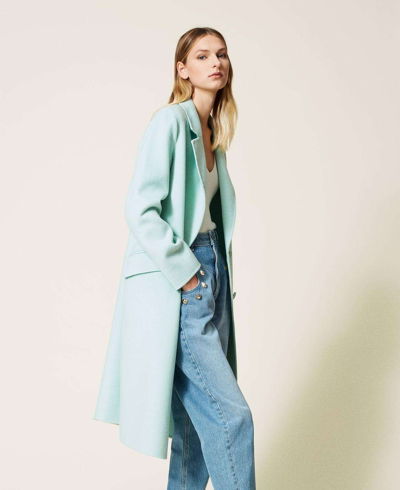 Oversize-Mantel aus Doppelgewebe aus Wollmischung