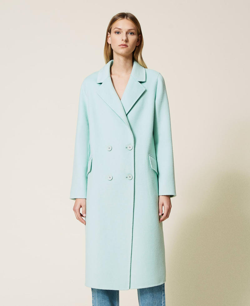 Oversize-Mantel aus Doppelgewebe aus Wollmischung „Lichen“-Grün Frau 221TP2131-05