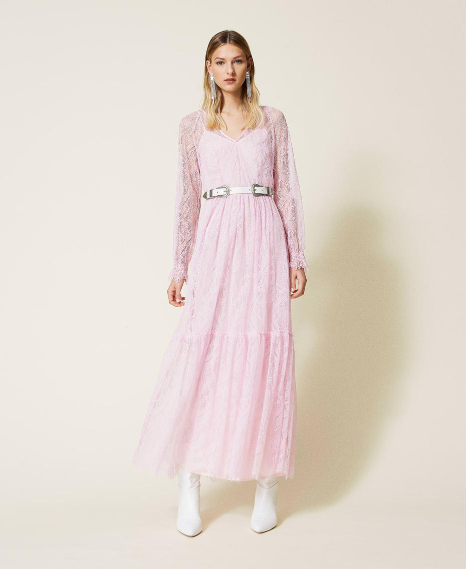 Valenciennes lace long dress "Bouquet” Pink Woman 221TP2140-01
