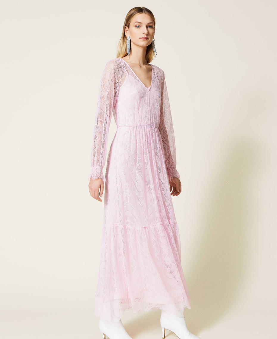 Valenciennes lace long dress "Bouquet” Pink Woman 221TP2140-04