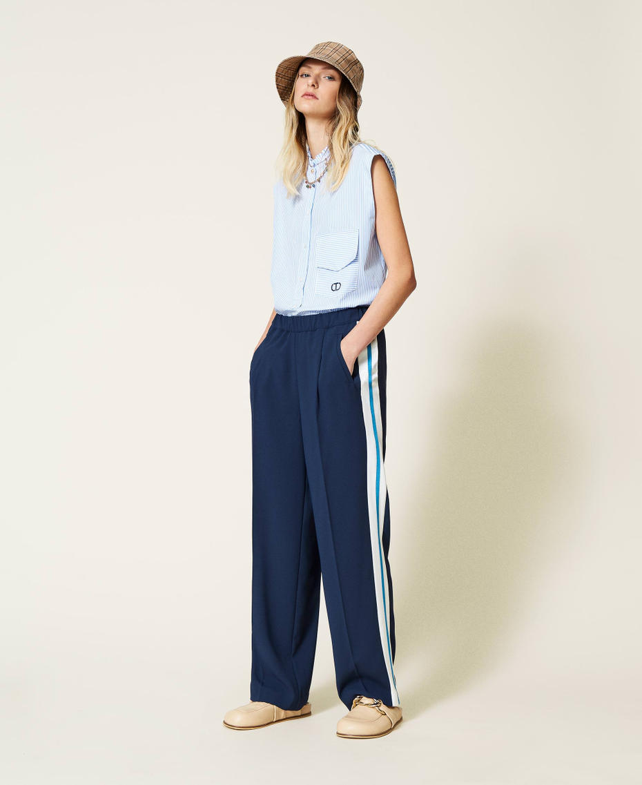 Trousers with side bands Indigo Woman 221TP215A-01