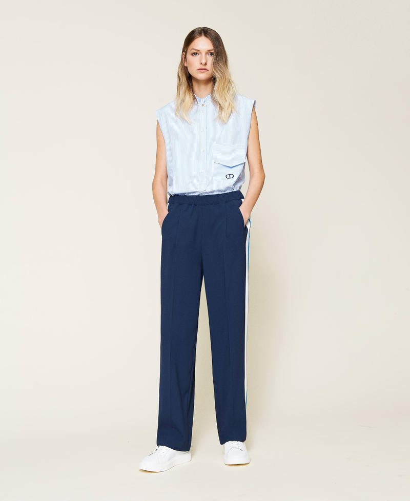 Trousers with side bands Indigo Woman 221TP215A-02