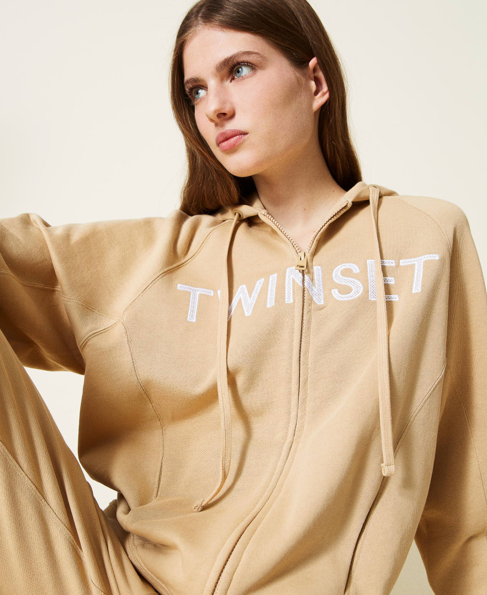 Oversize hoodie with embroidered logo Woman Pink TWINSET Milano
