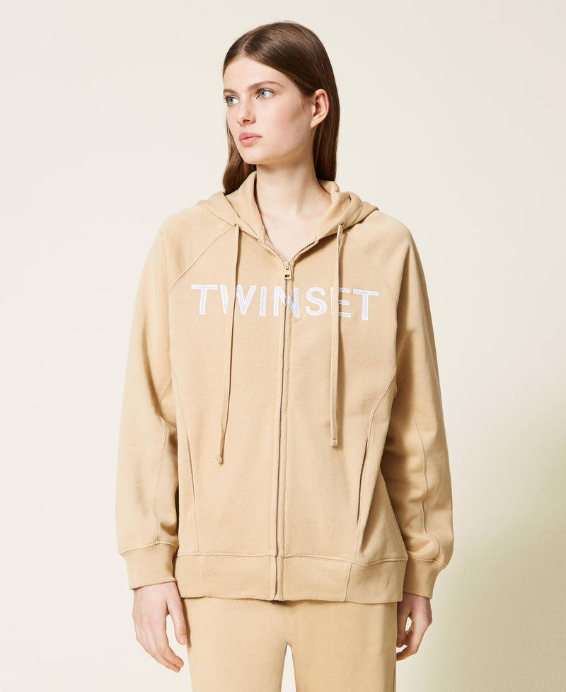 Oversize hoodie with embroidered logo “Cuban Sand” Pink Woman 221TP2160-02