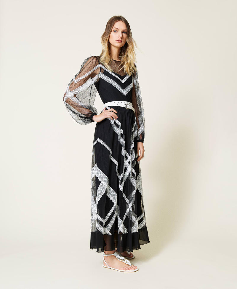 Long dress made of point d'esprit tulle and lace