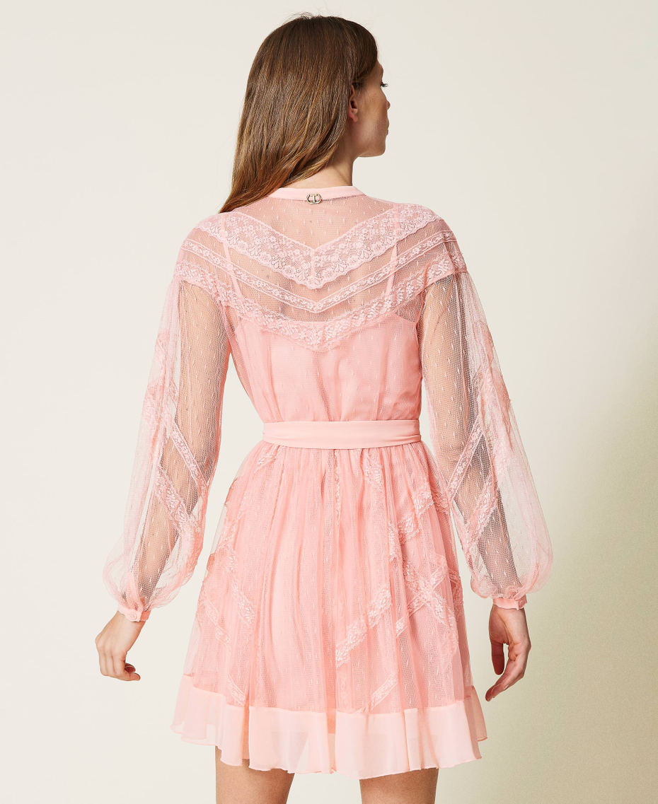 Kleid aus „Point d‘esprit“-Tüll und Spitze „Peach Cream“-Rosa Frau 221TP2171-04
