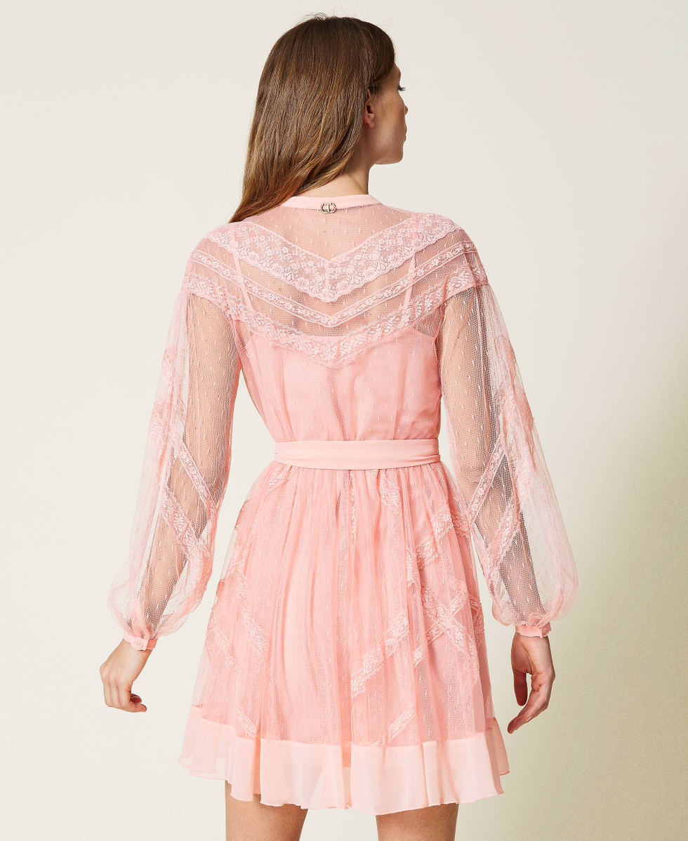 Point d esprit tulle dress with lace Woman Pink TWINSET Milano