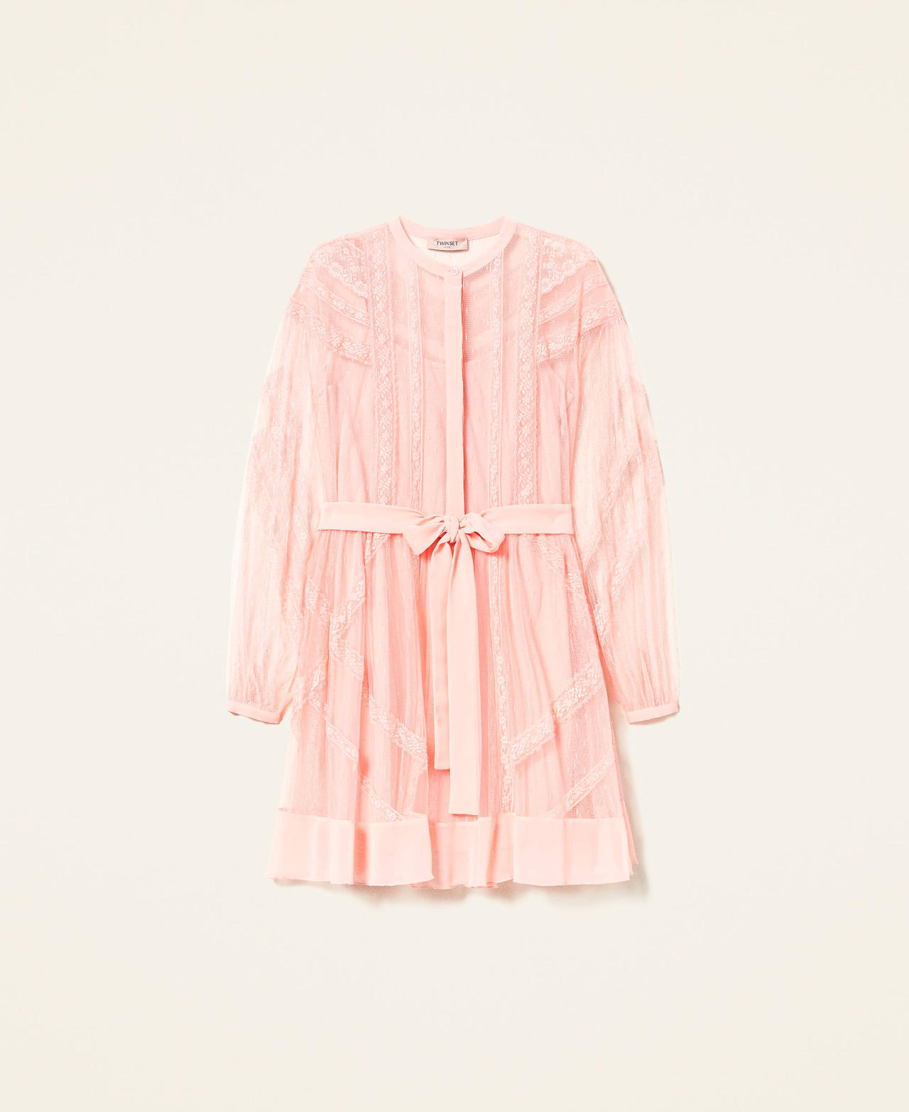 Kleid aus „Point d‘esprit“-Tüll und Spitze „Peach Cream“-Rosa Frau 221TP2171-0S