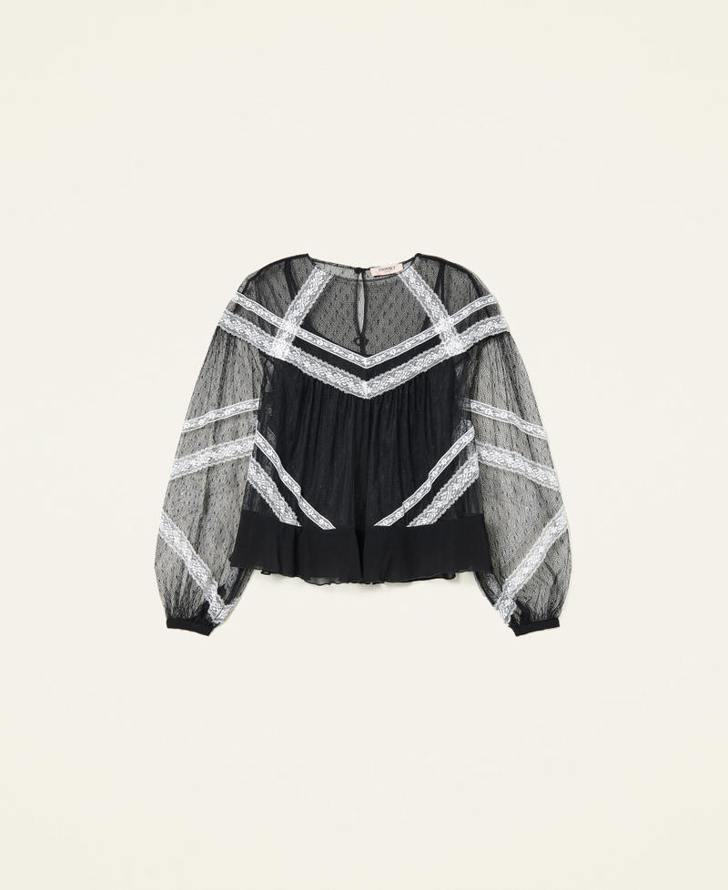 Bluse aus „Point d‘esprit“-Tüll und Spitze