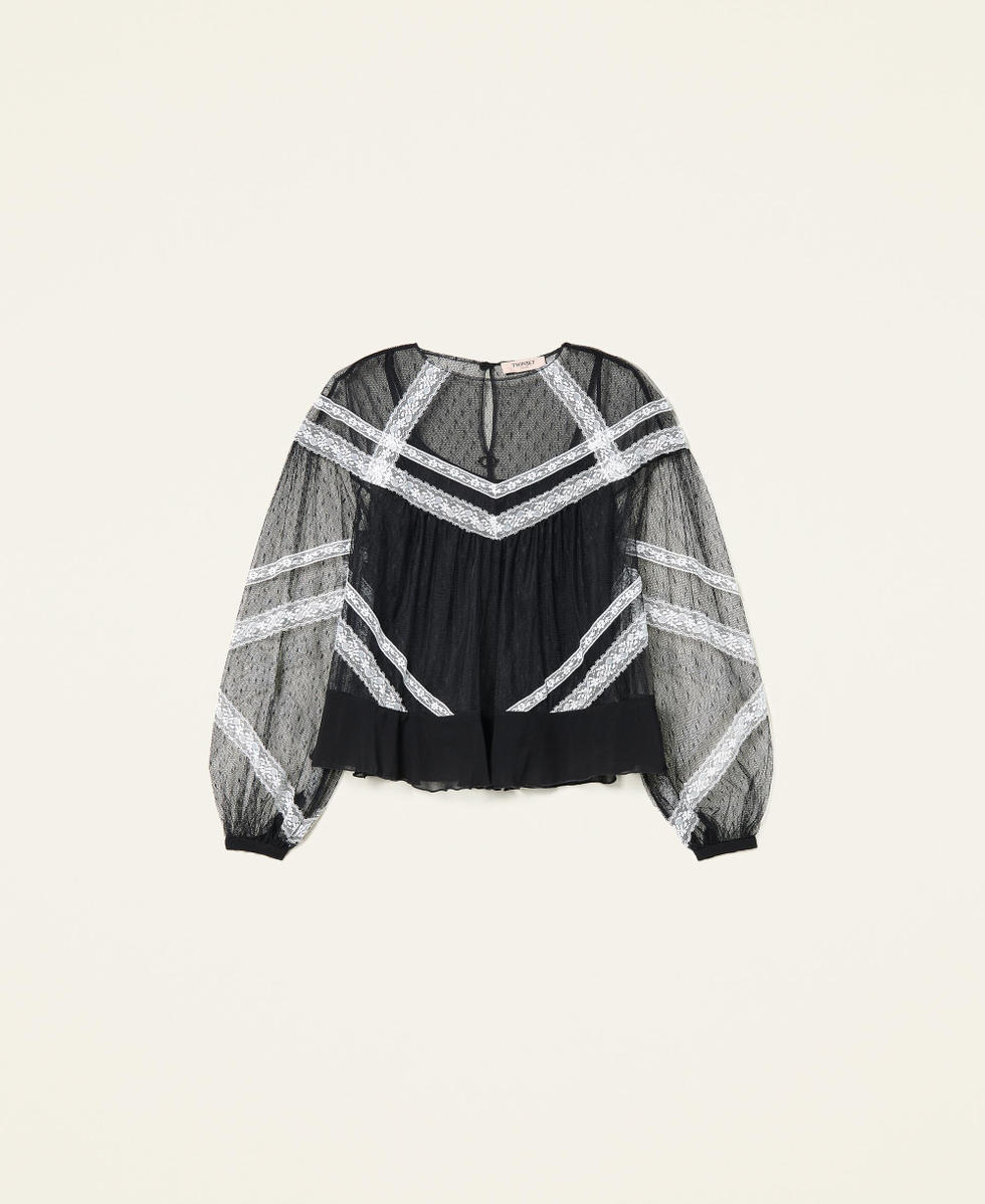 Point d'esprit tulle blouse with lace