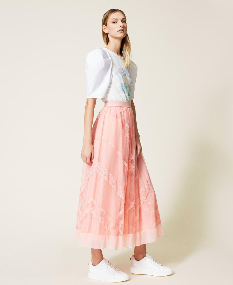 Gonna lunga in tulle point d'esprit e pizzo