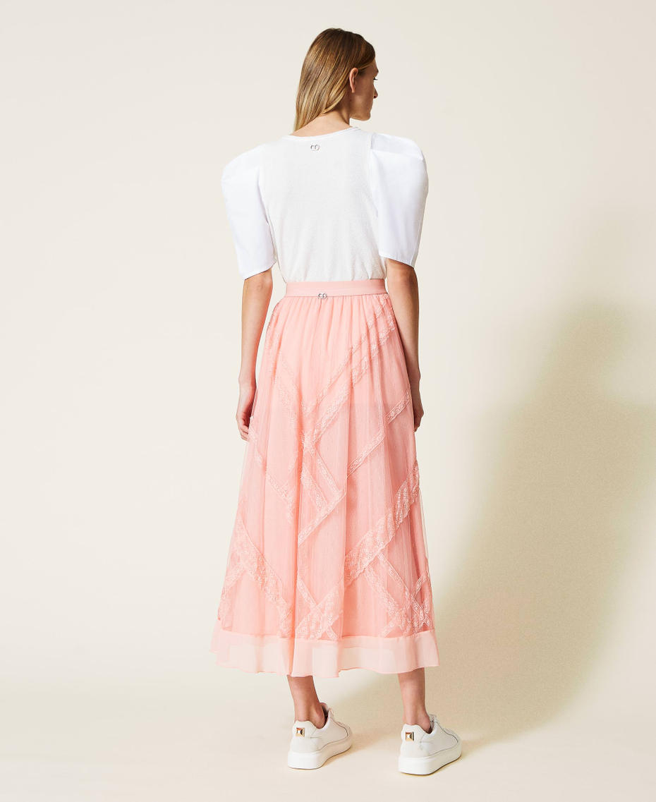 Gonna lunga in tulle point d'esprit e pizzo