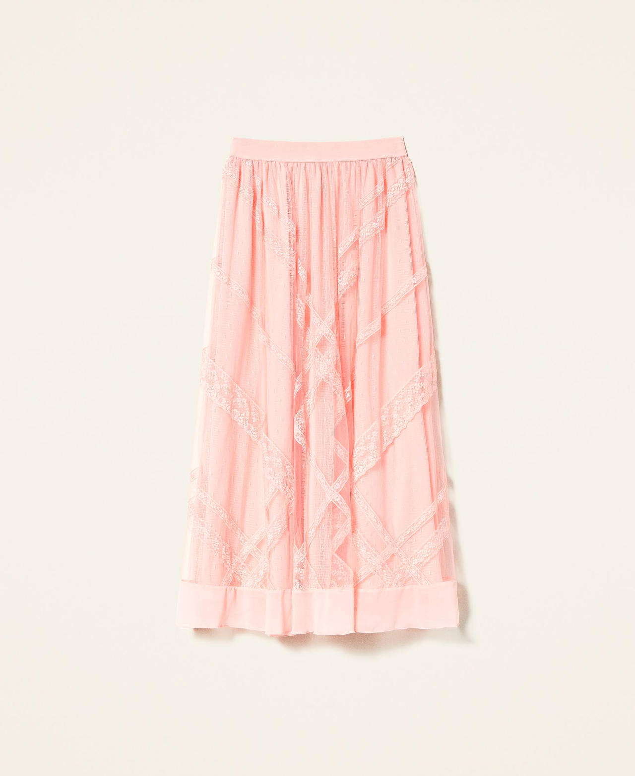 Gonna lunga in tulle point d'esprit e pizzo