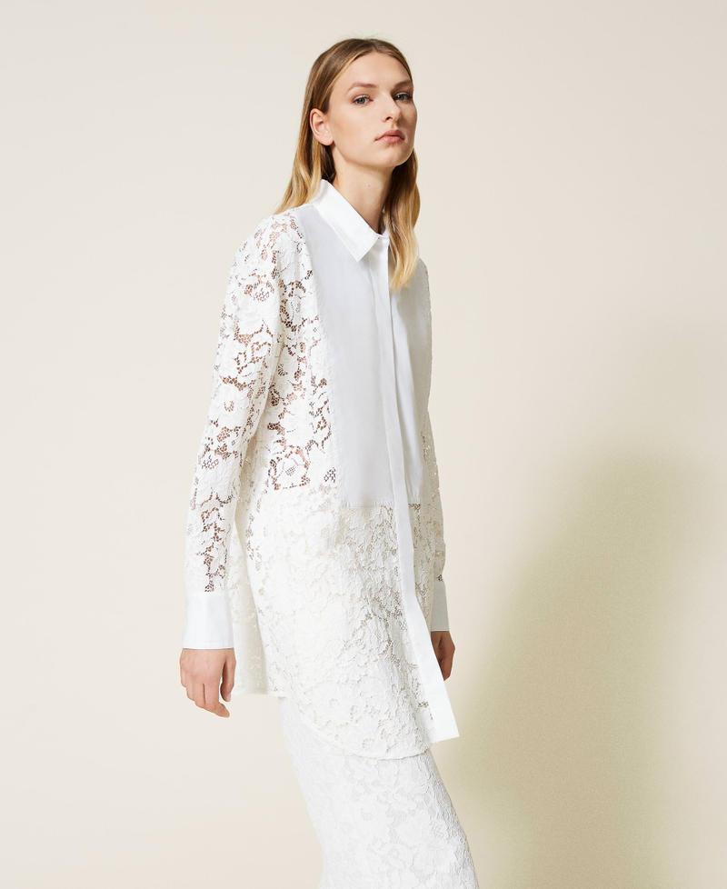 Macramé lace shirt Two-tone “Snow” White / Optical White Woman 221TP2180-02